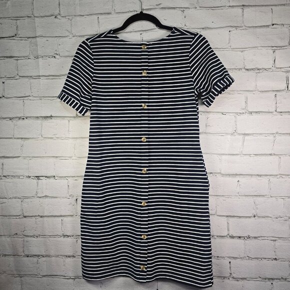WOMENS DAVI AND DANI KNIT SHIFT ALINE DRESS NAVY WITH WHITE STRIPES SIZE SMALL - Picture 8 of 8